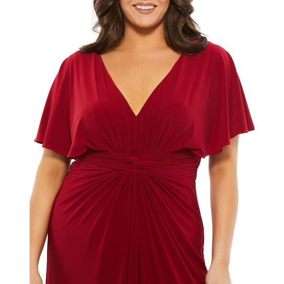Mac Duggal V-Neck Minimalist Jersey Gown Deep Red‎ Size 18W NEW 67916 - Picture 2 of 6